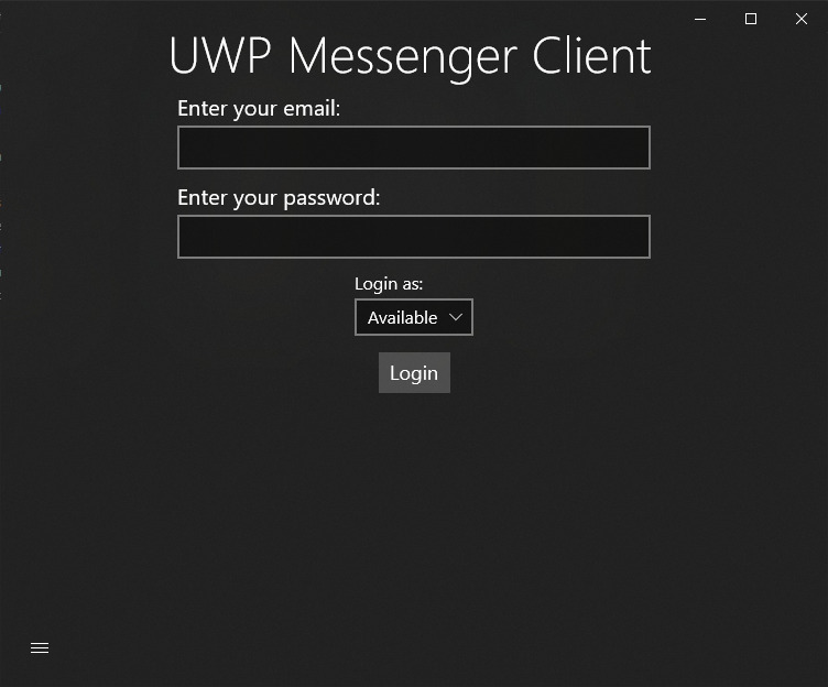 UWPMessengerClient login screen